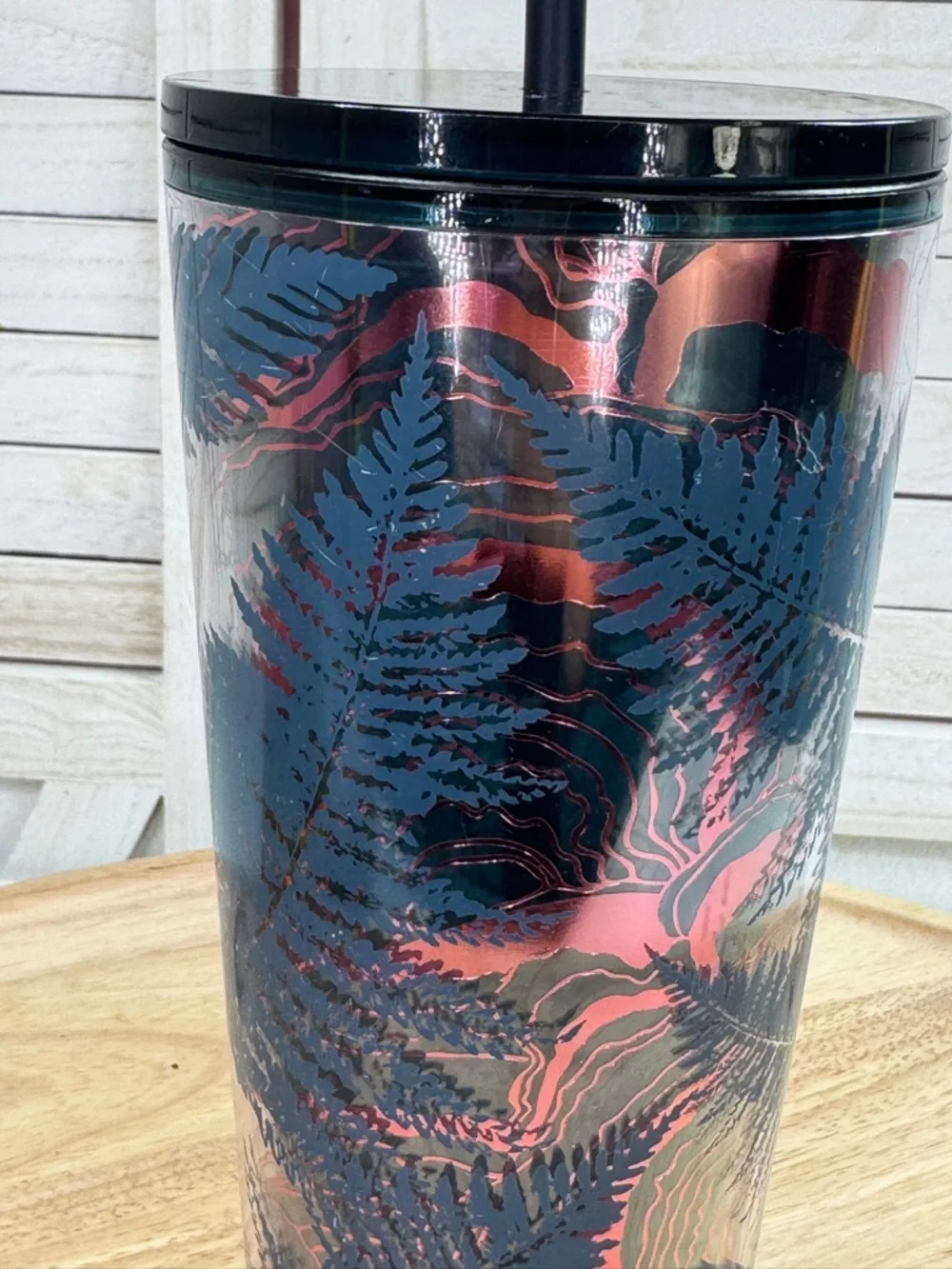 Starbucks Fall 2022 Ocean Fern Cold Cup‎ Tumbler Blue Pink 24oz Venti